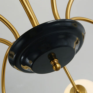 Chrome glass Nordic chandelier wide — 3-globe ceiling warm glow