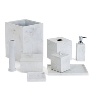 luxury 6-piece marble resin bathroom decor accessories set front view