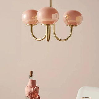 Pink modern bubble chandelier glass ceiling fixture close-up