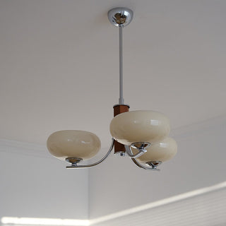 Solid wood chandelier Bauhaus medieval pendant close-up view