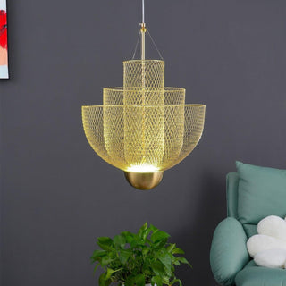 Metal grid pendant light — modern open grid hanging fixture