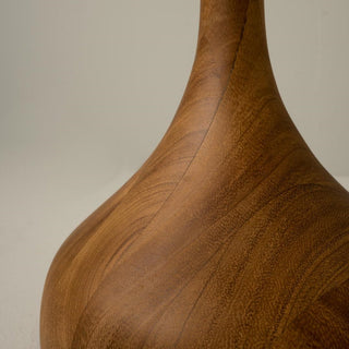 Walnut bedside lamp setting — retro fabric wide view