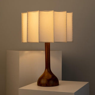 Retro walnut fabric bedside table lamp — LED bulb included