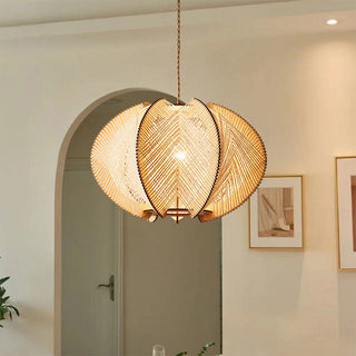 Handcrafted irregular wooden pendant with rope material