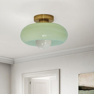 Mid-century glass semi-flush ceiling lamp, living room elegance
