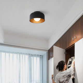 Minimalist metal bowl ceiling fixture installed, modern lamp