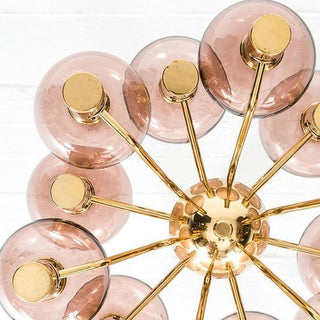 Pink 12-bulb decorative chandelier wide — contemporary glass ceiling