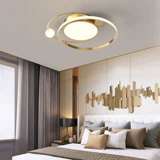 Artistic round metal LED ceiling light, modern flush mount bedroom