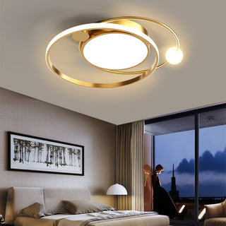 Round artistic metal ceiling fixture in bedroom, flush mount