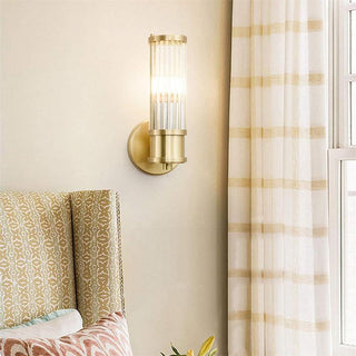 Modern brass wall sconce with gold crystal — living dining room lamp