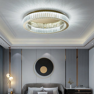 Gold crystal circle ceiling lamp LED – modern flush installed