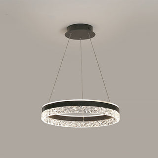 Circular acrylic pendant from below — dimmable LED ceiling lamp