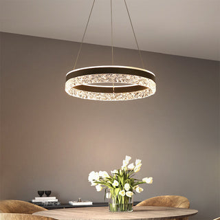 Modern LED circular pendant light with dimmable acrylic fixture