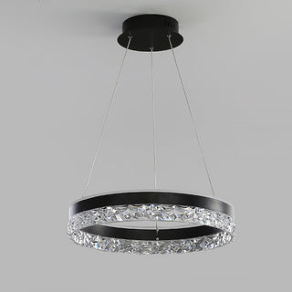 Dimmable LED pendant close-up — circular acrylic modern lamp