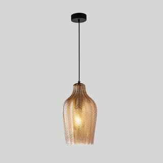 Scandinavian glass pendant showing metal frame detail