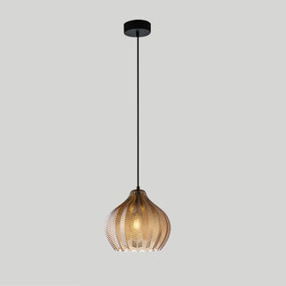Modern Scandinavian pendant with metal frame and glass shade