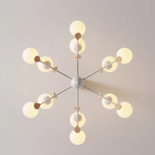 Glass firefly chandelier overhead view iron frame G9 bulbs