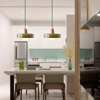 Suspension Bauhaus – Lampe géométrique en verre coloré pour salon