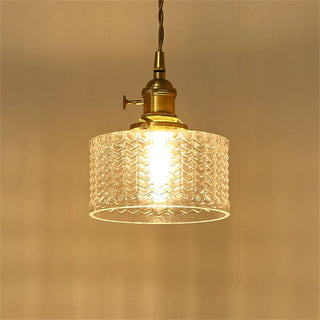 Vintage Glass Pendant Light - Elegant Cylindrical Glass Lamp for Kitchen Island