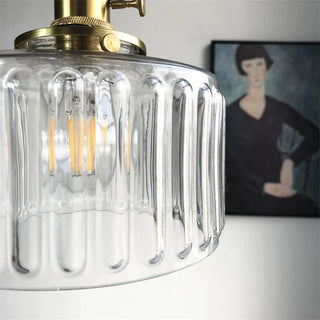 Vintage Glass Pendant Light - Elegant Cylindrical Glass Lamp for Kitchen Island