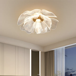 LED flower ceiling lamp close-up, acrylic iron frame detail