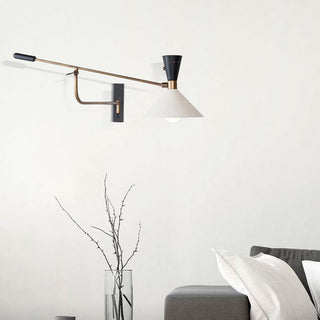 Metal cone shade wall sconce detail — modern dimmable lamp