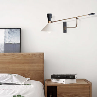 Cone shade wall lamp in living room — modern metal dimmable