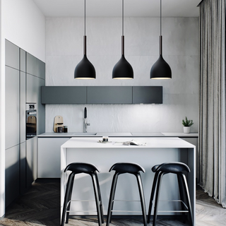Modern kitchen lighting with triple adjustable pendants