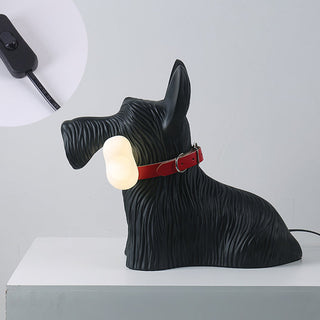 Modern resin dog lamp illuminated — LED warm ambient