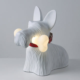 Resin dog lamp detail — modern cartoon LED texture