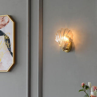 Modern sea shell glass wall lamp in living room — amber