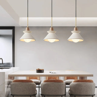 Suspension en Béton - Lampe Cône Moderne Blanche avec Longueur de Suspension Ajustable