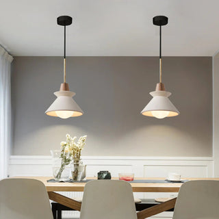 Suspension en Béton - Lampe Cône Moderne Blanche avec Longueur de Suspension Ajustable