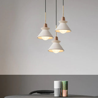 Suspension en Béton - Lampe Cône Moderne Blanche avec Longueur de Suspension Ajustable