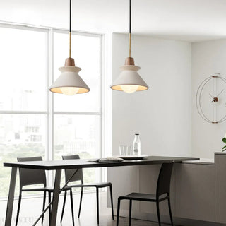 Modern concrete pendant lamp in white cone form
