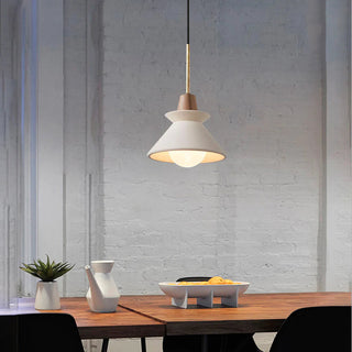 Adjustable pendant lamp with white concrete cone shade