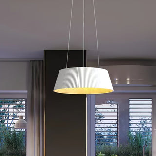 Ribbed pendant lamp with natural wood interior and LED