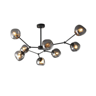 Modern lava molecular chandelier ambient — brass glass warm