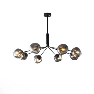 Modern brass lava chandelier ambient — glass molecular warm glow
