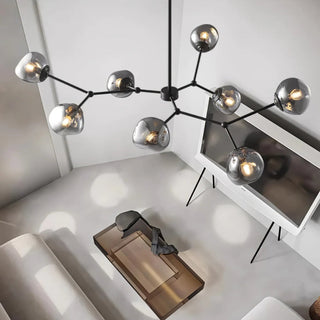 Modern brass molecular lava chandelier — glass living room warm
