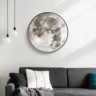 Moon-shaped flush mount light close-up, frosted shade ceiling lamp