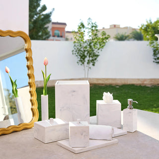 luxury 6-piece marble resin bathroom decor accessories set angle view