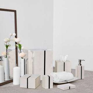 Santorini modern quartz resin bathroom accessory set black trim close-up detail