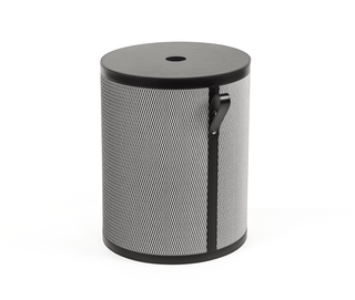 round laundry storage basket cotton canvas leather trim front view