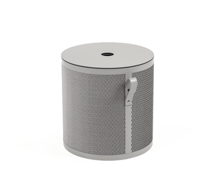 round laundry storage basket cotton canvas leather trim close-up