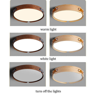 Plafonnier Rétro en Bois - Luminaire Rond en Bois avec 3 Couleurs d'Éclairage
