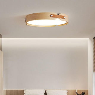 Wooden ceiling light with 3 color settings, round retro design