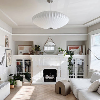 White lantern pendant with saucer form — Nordic design