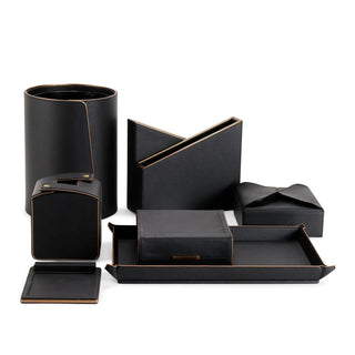 black desk organizer set modern vegan leather rose gold office accessories front view