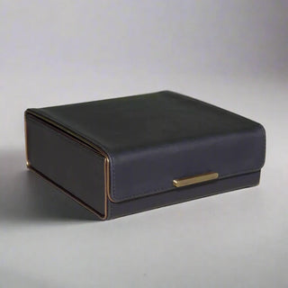 black desk organizer set modern vegan leather rose gold office accessories angle view